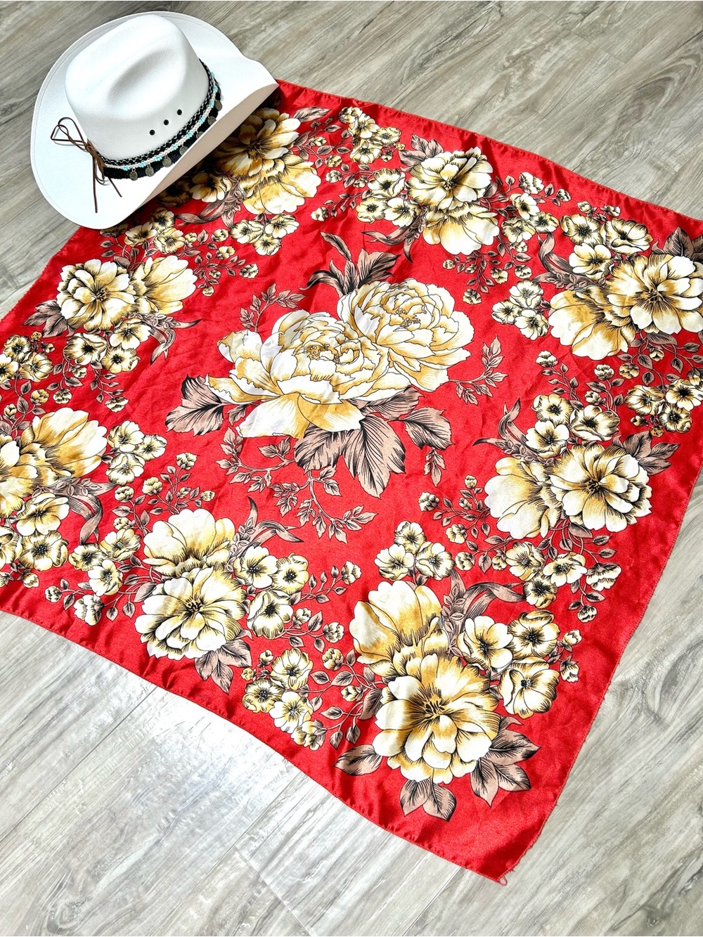 Prairie county Floral Scarf /wrap with Yellow & Cream Blooms w cottagecore vibe